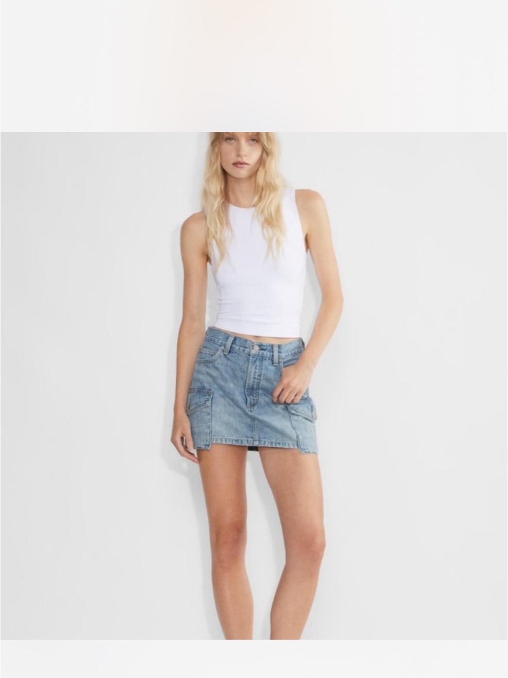 Denim Forum Light Blue Distressed Denim Mini Skirt